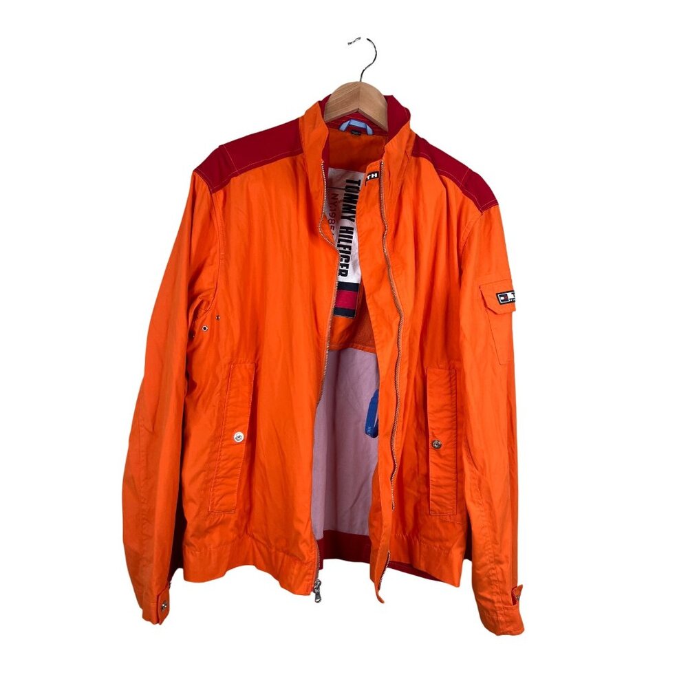 Tommy Hilfiger Mens Orange & Red Nylon Jacket M Y2K Vintage